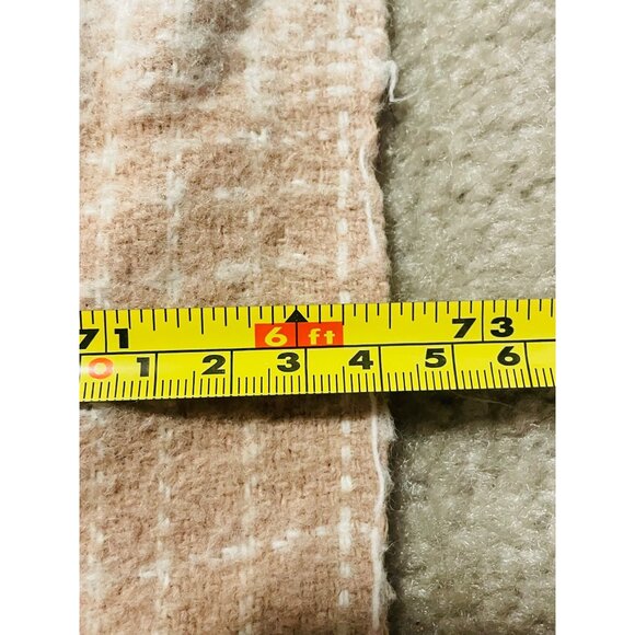 Faribo Wool Satin Vintage Beige Checkered Blanket 88.5" Faribault Fluff Loom - Picture 3 of 16